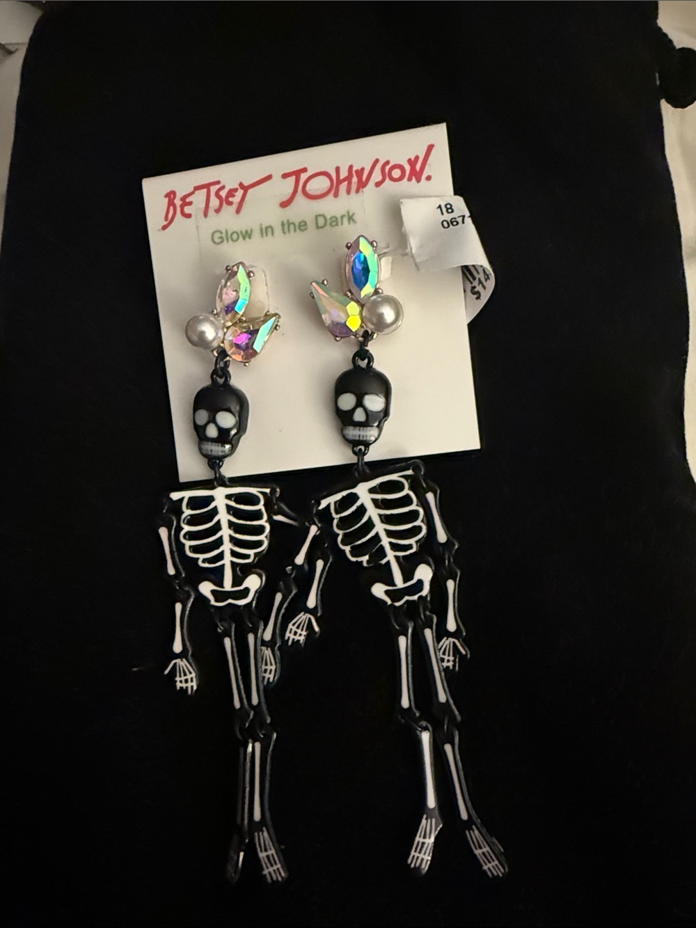 Authentic Betsey Johnson Earrings - Chandelier Glow In The Dark Skeletons NWT